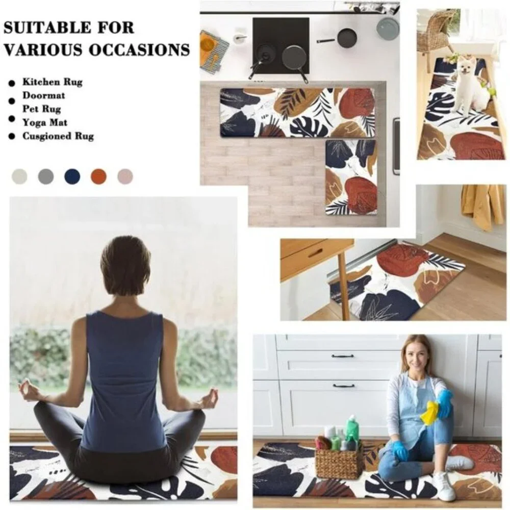 New Set of 2 Boho Kitchen Rug, Non-Skid, Cushioned, Anti-Fatigue, Waterproof